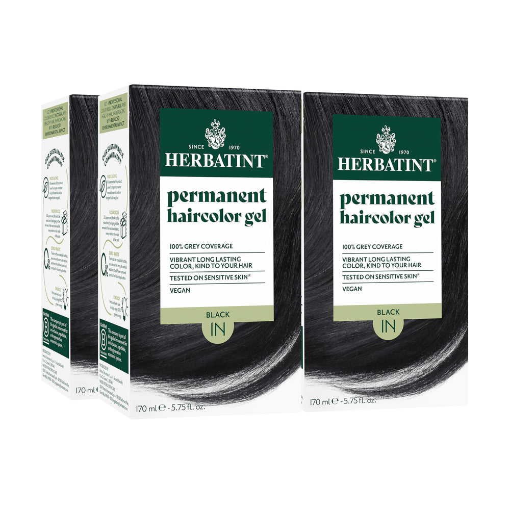 Herbatint permanent hair dye 1N black packaging shows eco-friendly design for color at home.