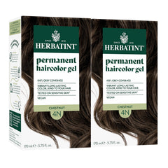 Herbatint 4N Chestnut pack shot shows two bottles for home coloring.