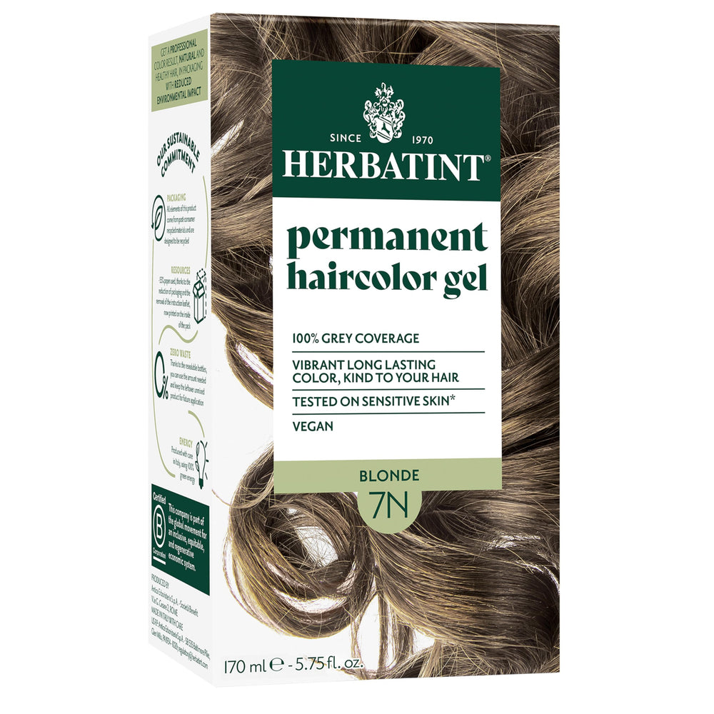 Herbatint permanent hair dye 7N Blonde application shows even natural color with grey coverage.