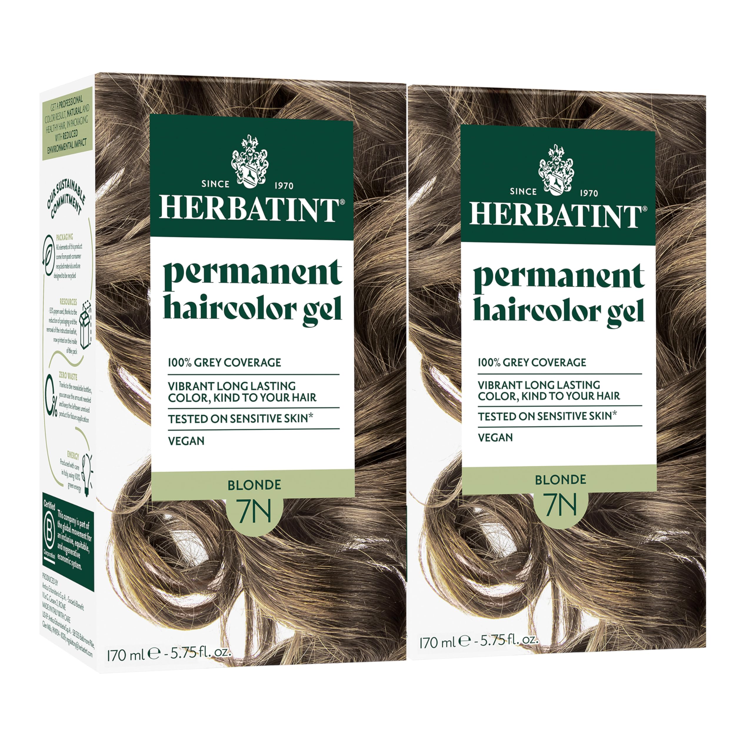 Herbatint permanent hair dye 7N blonde bottle for even gray coverage.