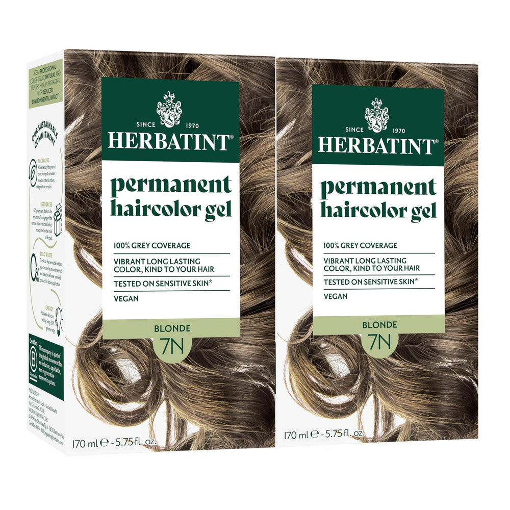 Herbatint permanent hair dye 7N blonde bottle for even gray coverage.