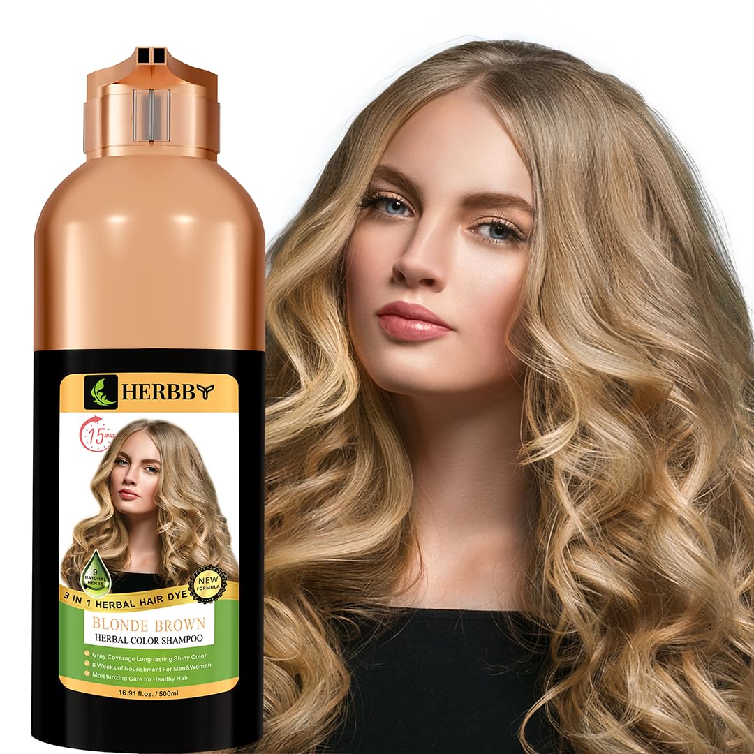 HERBBY hair color shampoo bottle-pour demonstrates easy at-home color with lasting vibrancy