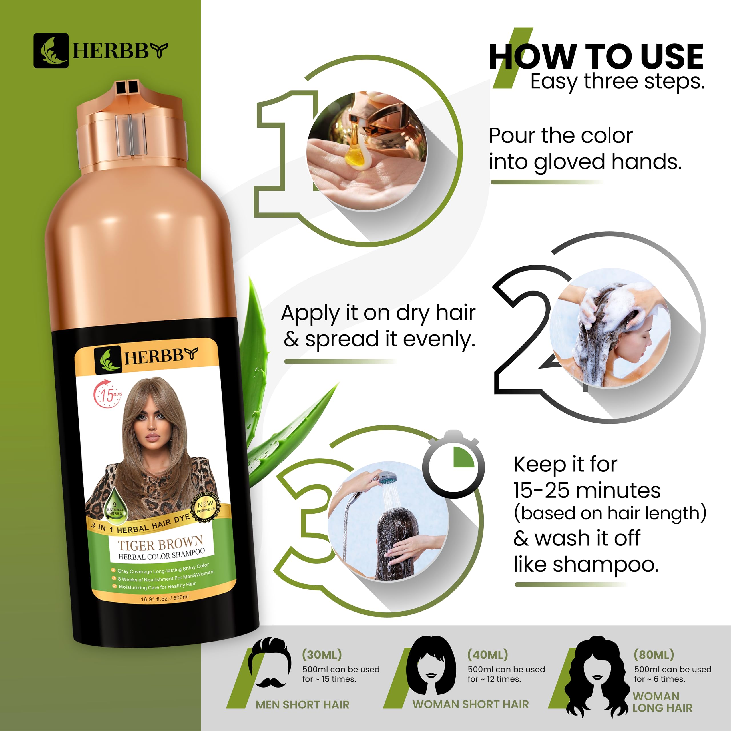 Darker color transformation with HERBBY Tiger Brown shade.