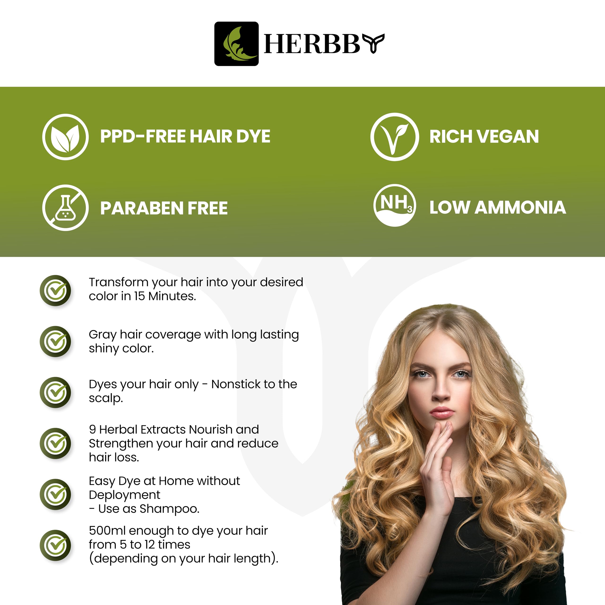 HERBBY color-transformation image reveals even, shiny hair color