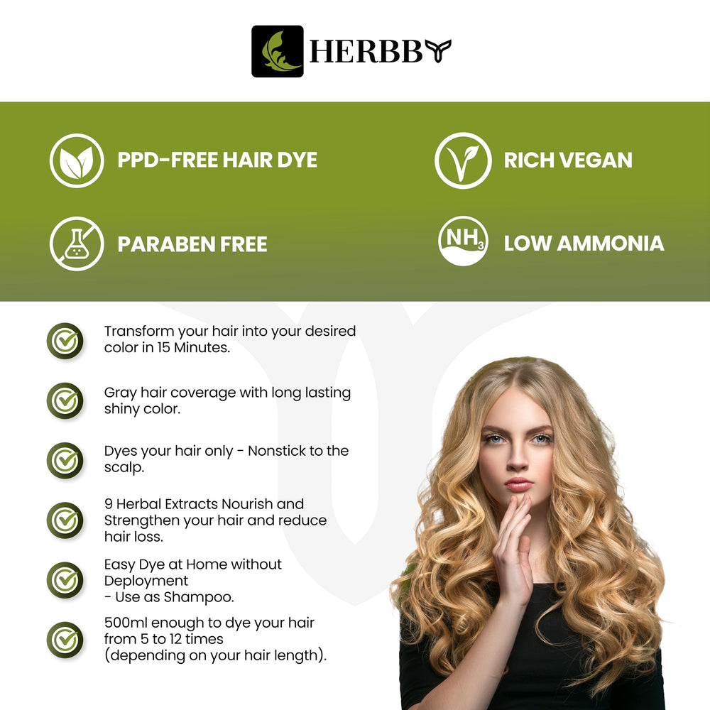 HERBBY color-transformation image reveals even, shiny hair color