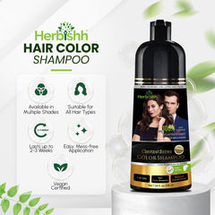 Herbishh Chestnut Brown 3-in-1 shampoo demonstrates color, cleanse, and conditioning in one step.