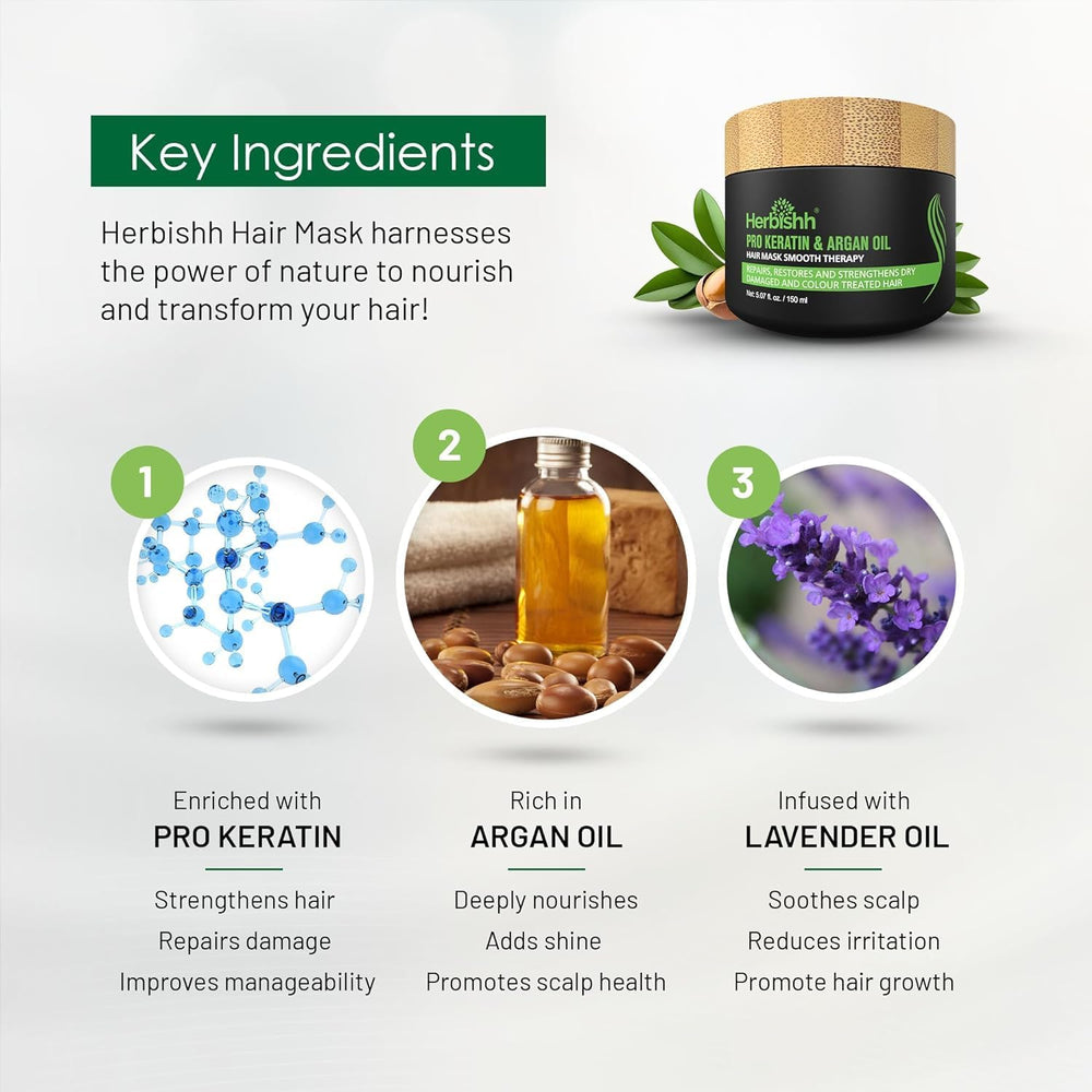 Herbishh Argan Hair Mask application scene for at-home spa-like treatment.