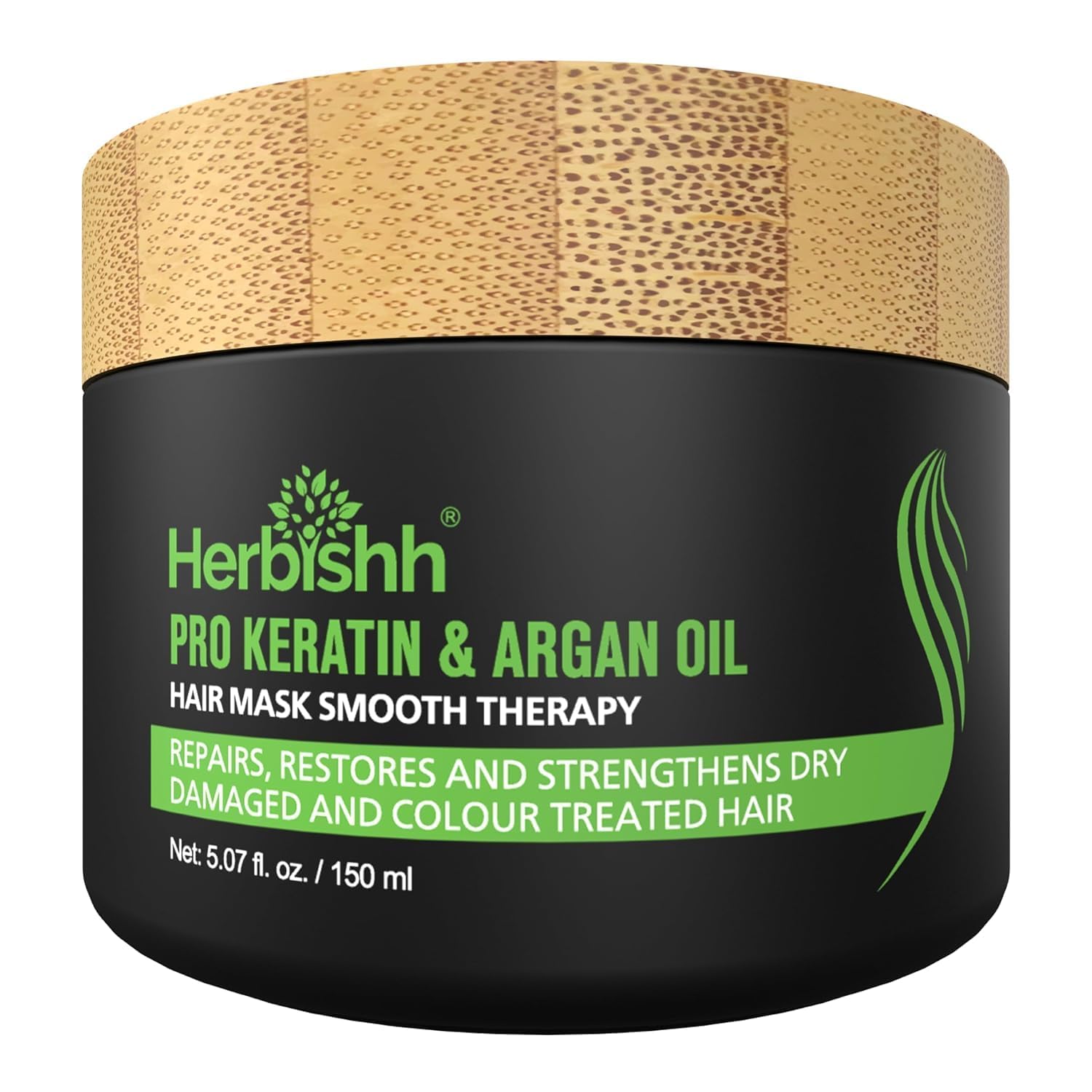 Herbishh Argan Hair Mask bottle for deep hydration and smoother strands.