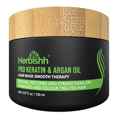 Herbishh Argan Hair Mask bottle for deep hydration and smoother strands.
