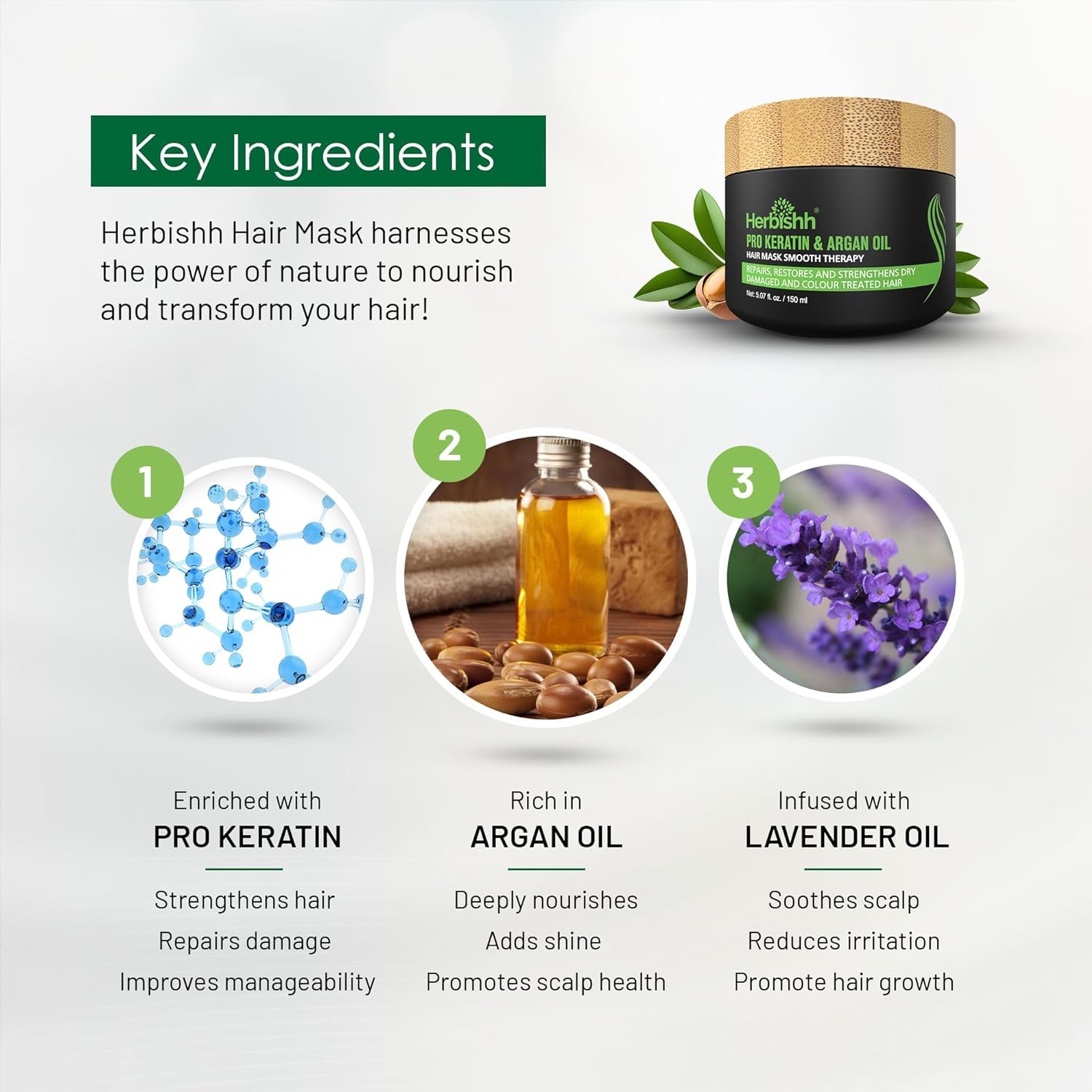 Herbishh Argan Hair Mask packaging with wooden lid emphasizes sustainable luxury.