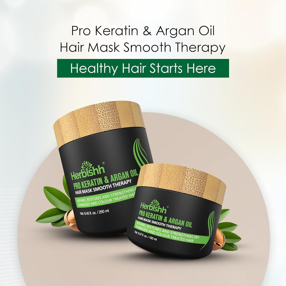 Herbishh Argan Hair Mask smooth-hair close-up showcasing shine and softness.