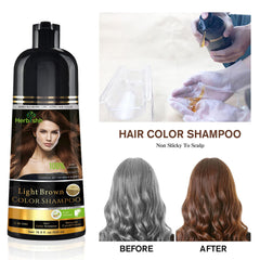 Before-and-after gray hair image demonstrates noticeable color refresh