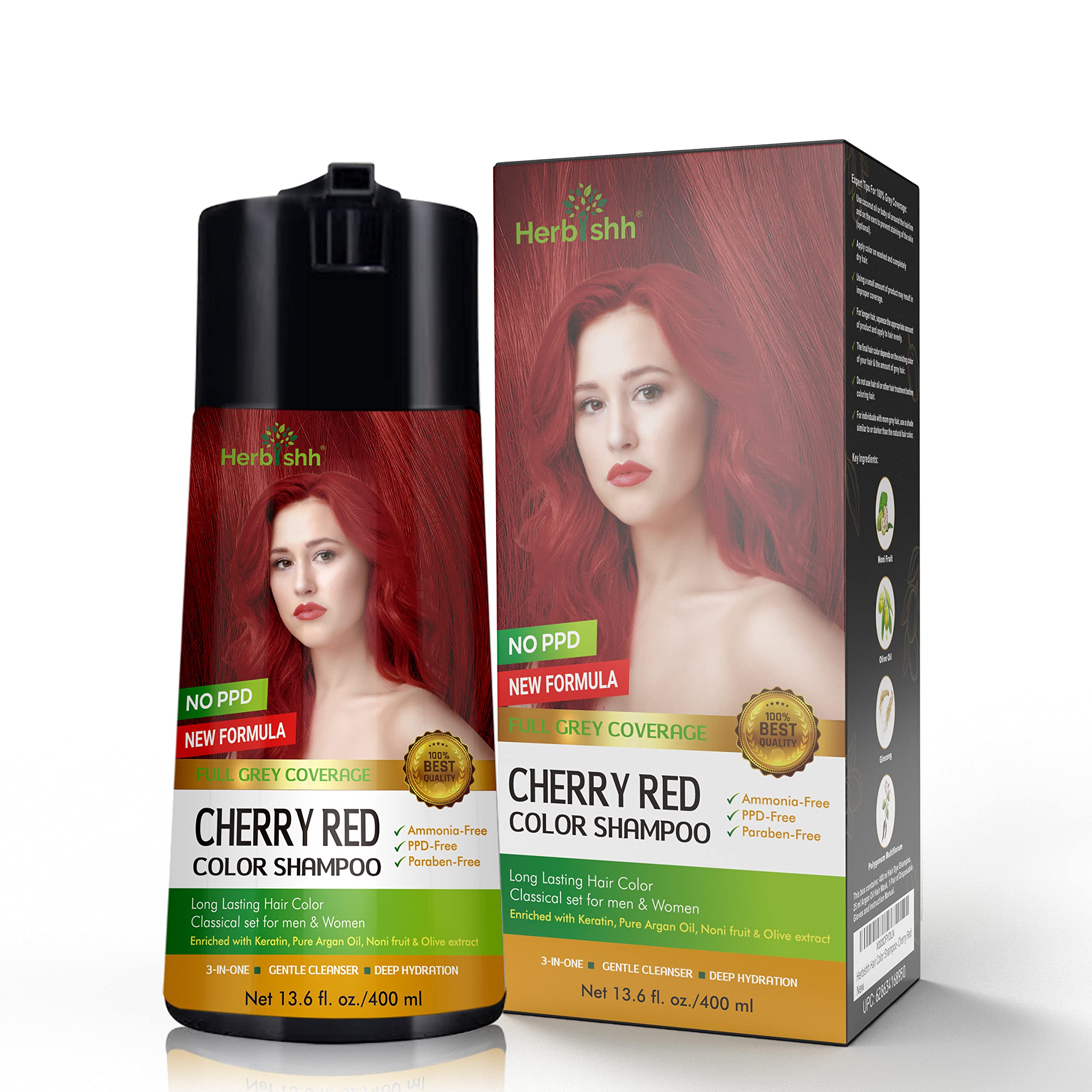 Herbishh Cherry Red application close-up shows even coverage on gray strands