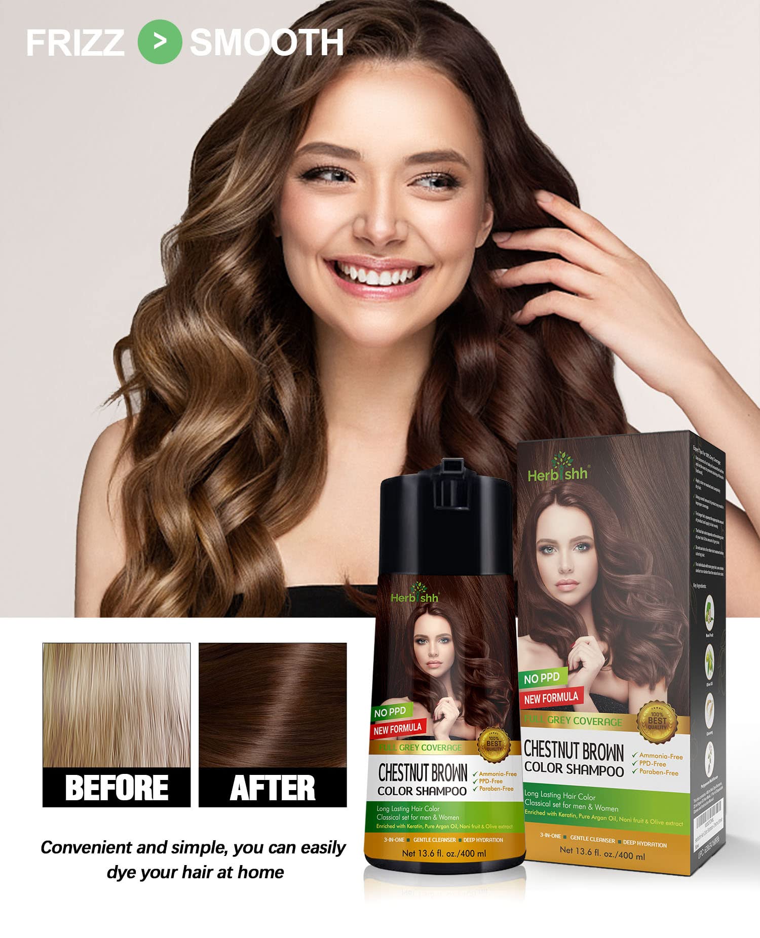 Herbishh color shampoo close-up after color shows even coverage and healthier-looking shine