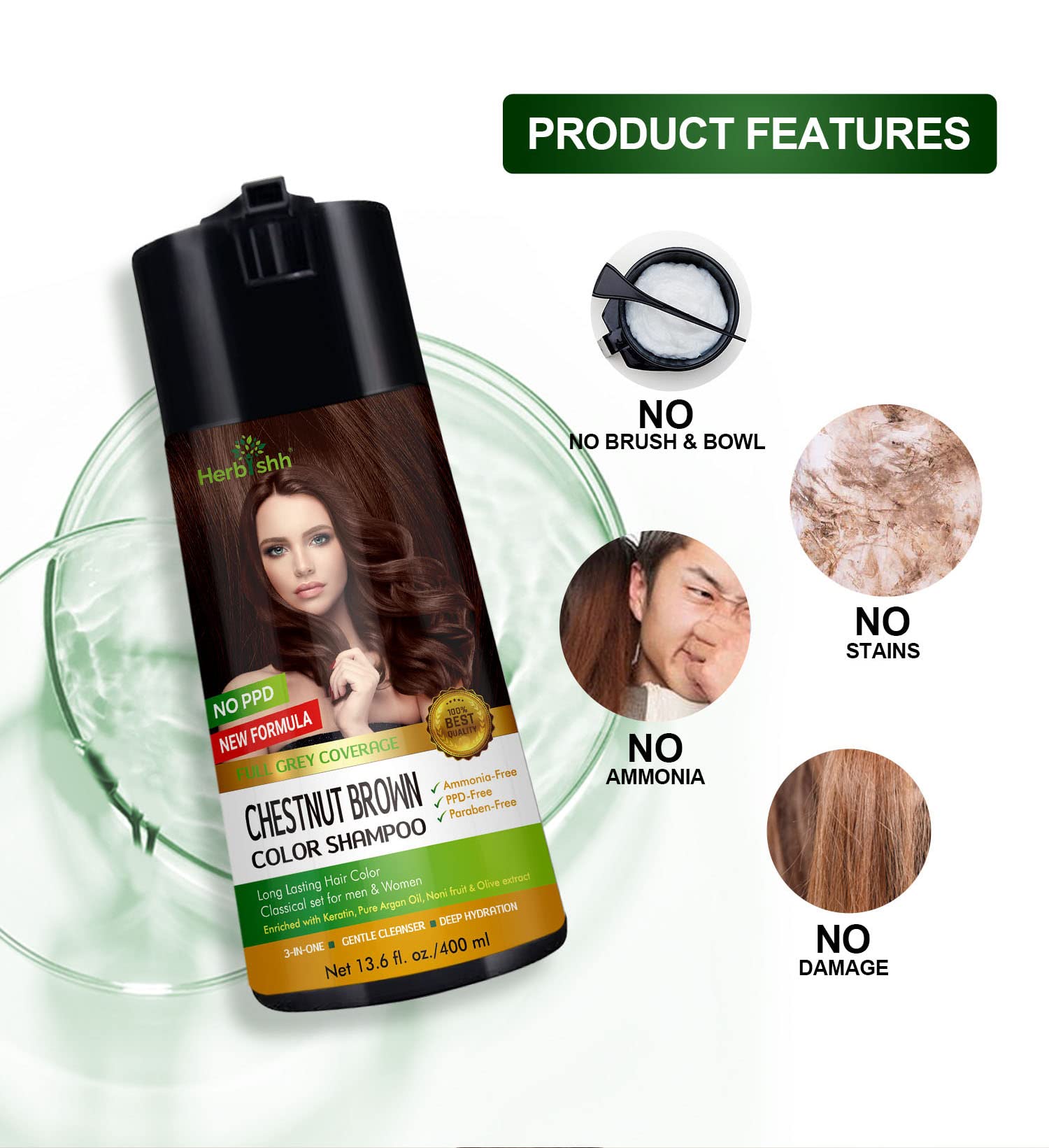 Herbishh color shampoo foam-lather indicates gentle cleansing with color deposit for gray hair