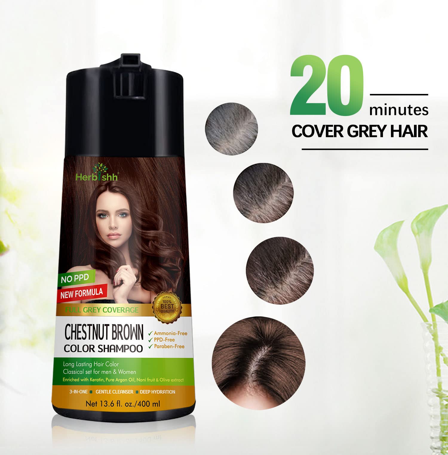 Herbishh color shampoo keratin and tuber fleece close-up suggests strengthened-looking strands