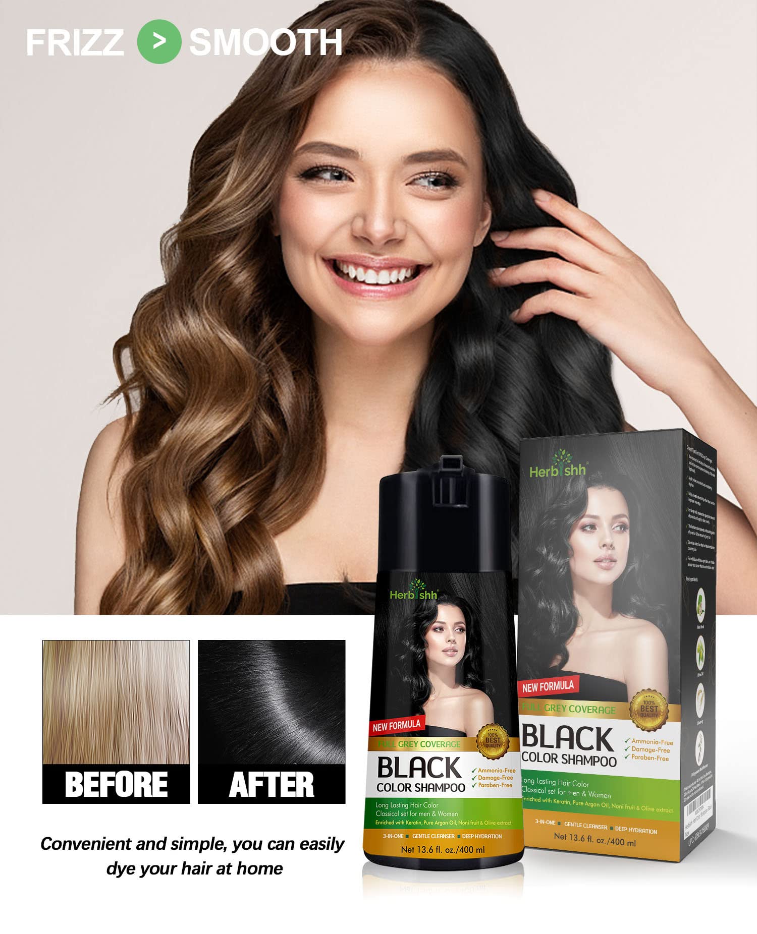 Herbishh Hair Color Shampoo 400ml pack provides long-lasting color coverage