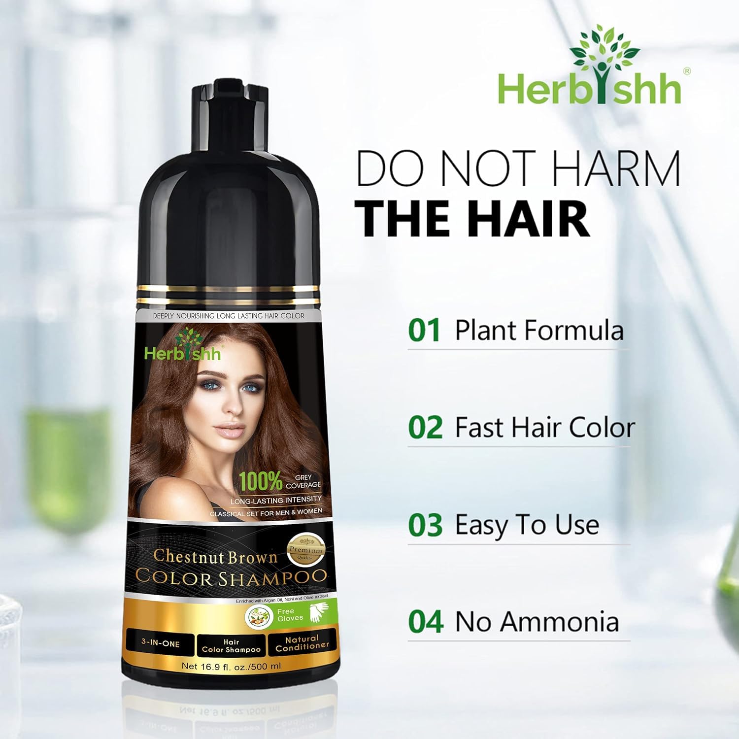Herbishh hair color shampoo application demonstrates 5-10 minute color process