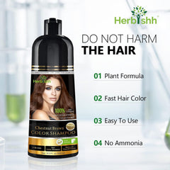 Herbishh hair color shampoo application demonstrates 5-10 minute color process