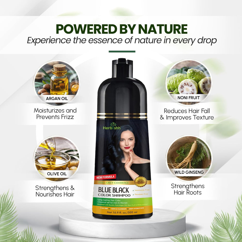 Herbishh Hair Color Shampoo bottle highlighting Argan Oil for moisture lock