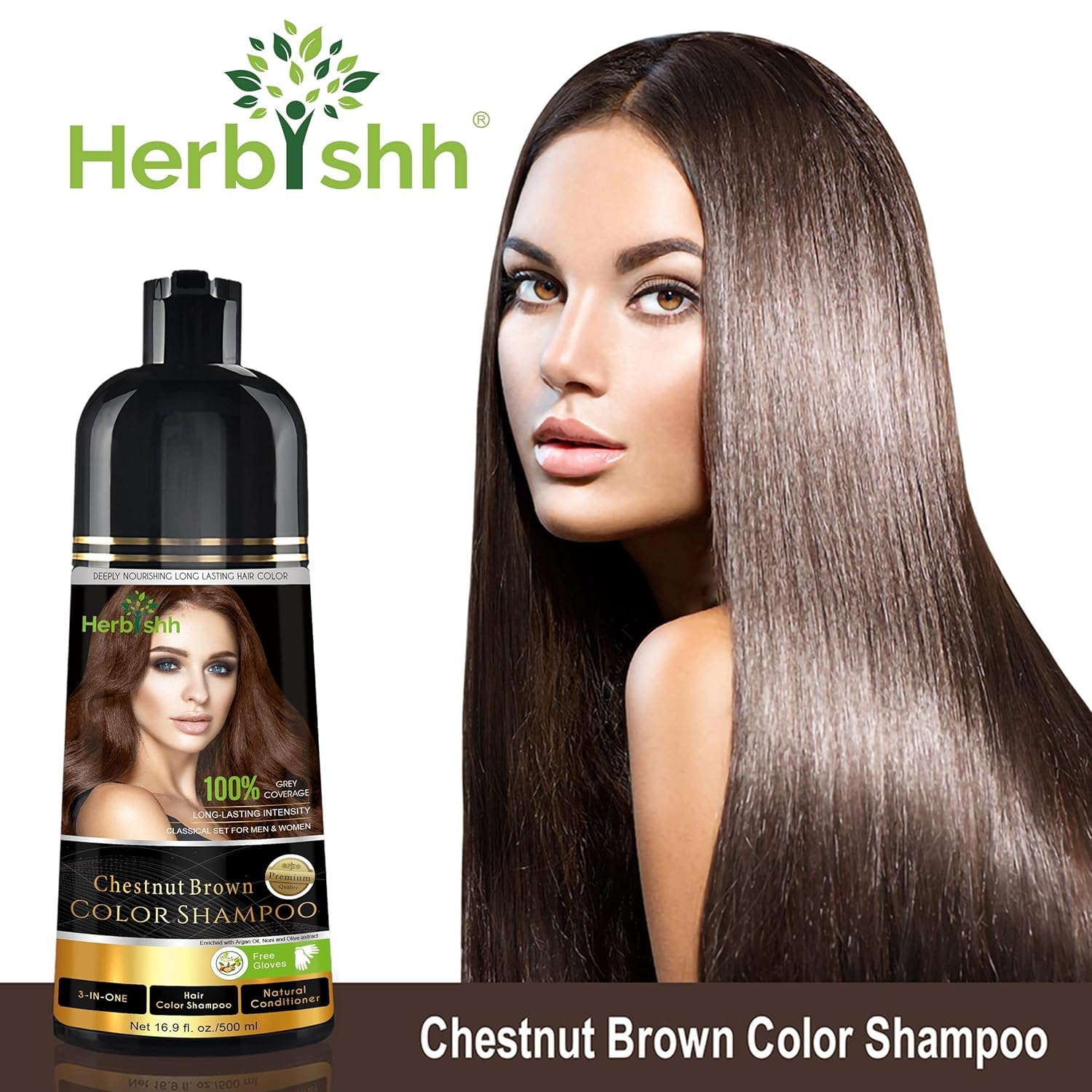 Herbishh hair color shampoo before-after demo showing improved shade