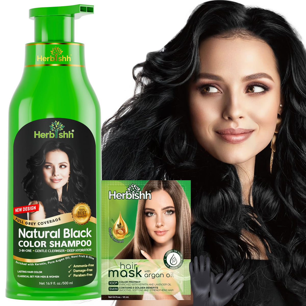 Herbishh Hair Color Shampoo bottle pour shows quick gray coverage and even distribution