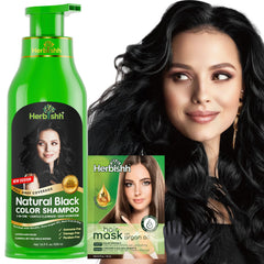 Herbishh Hair Color Shampoo bottle pour shows quick gray coverage and even distribution