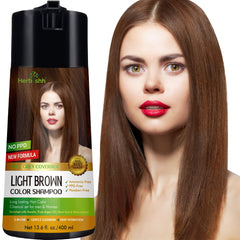 Herbishh hair color shampoo bottle being poured for even gray coverage