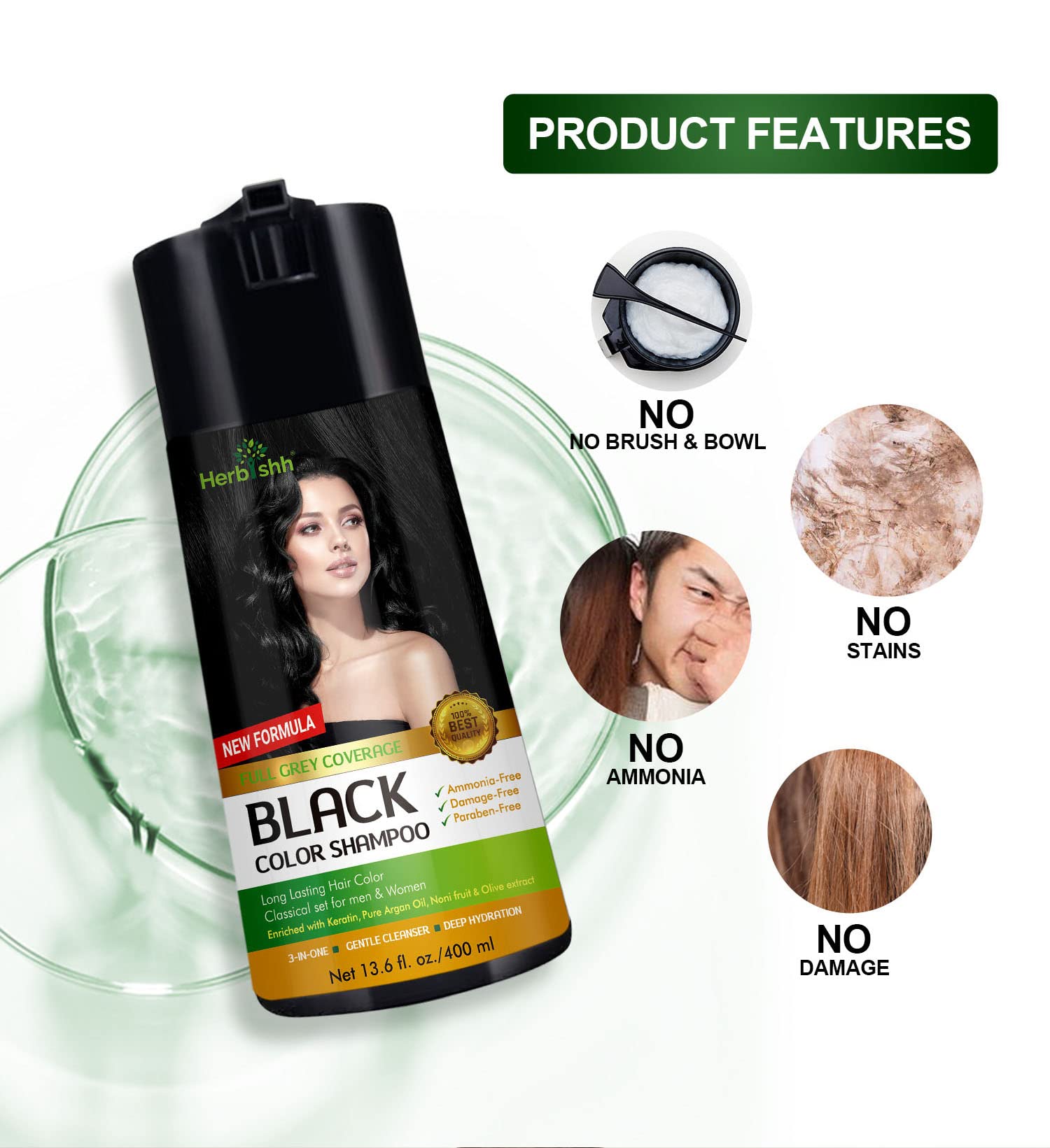 Herbishh Hair Color Shampoo wild ginseng strengthens hair follicles for vitality