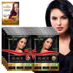 Herbishh natural hair dye shampoo black bottle offering quick grey coverage.