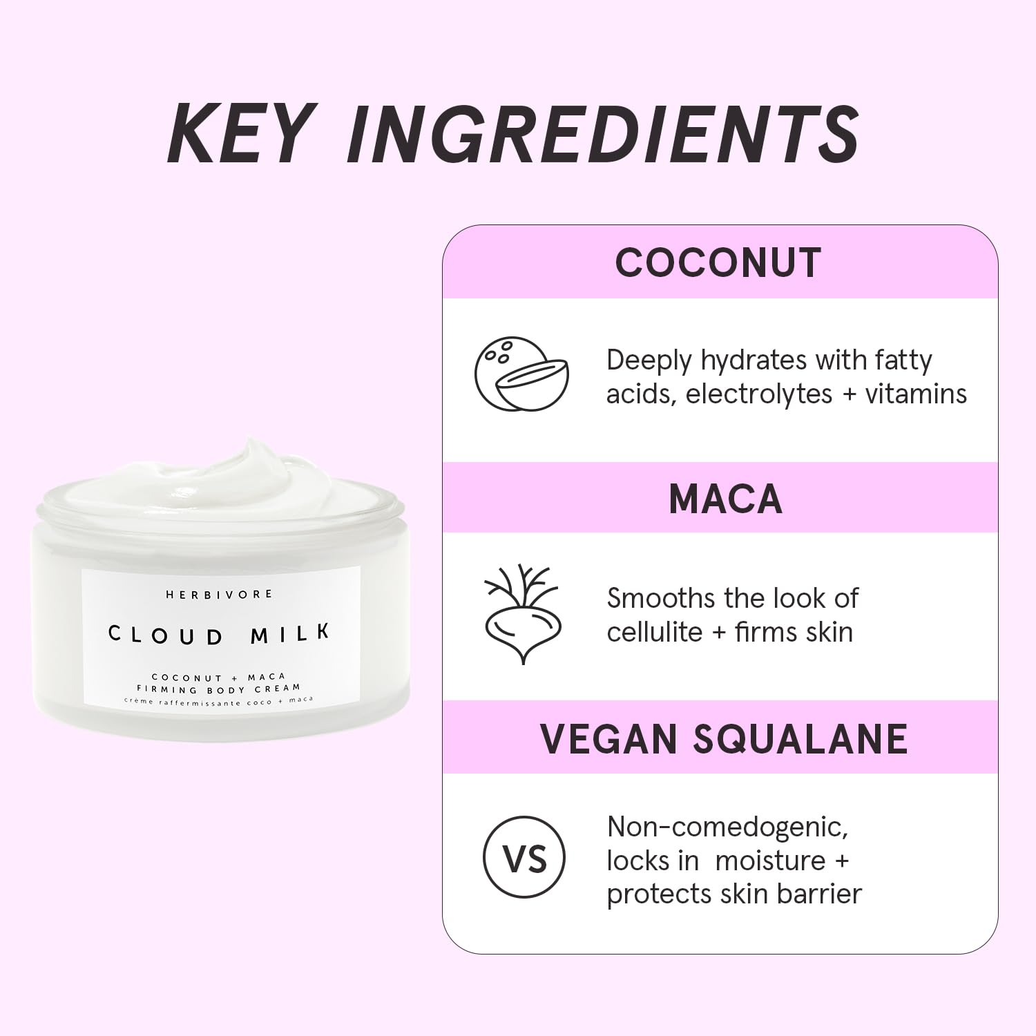 HERBIVORE Cloud Milk cream swirl highlights light, creamy texture for quick moisturization