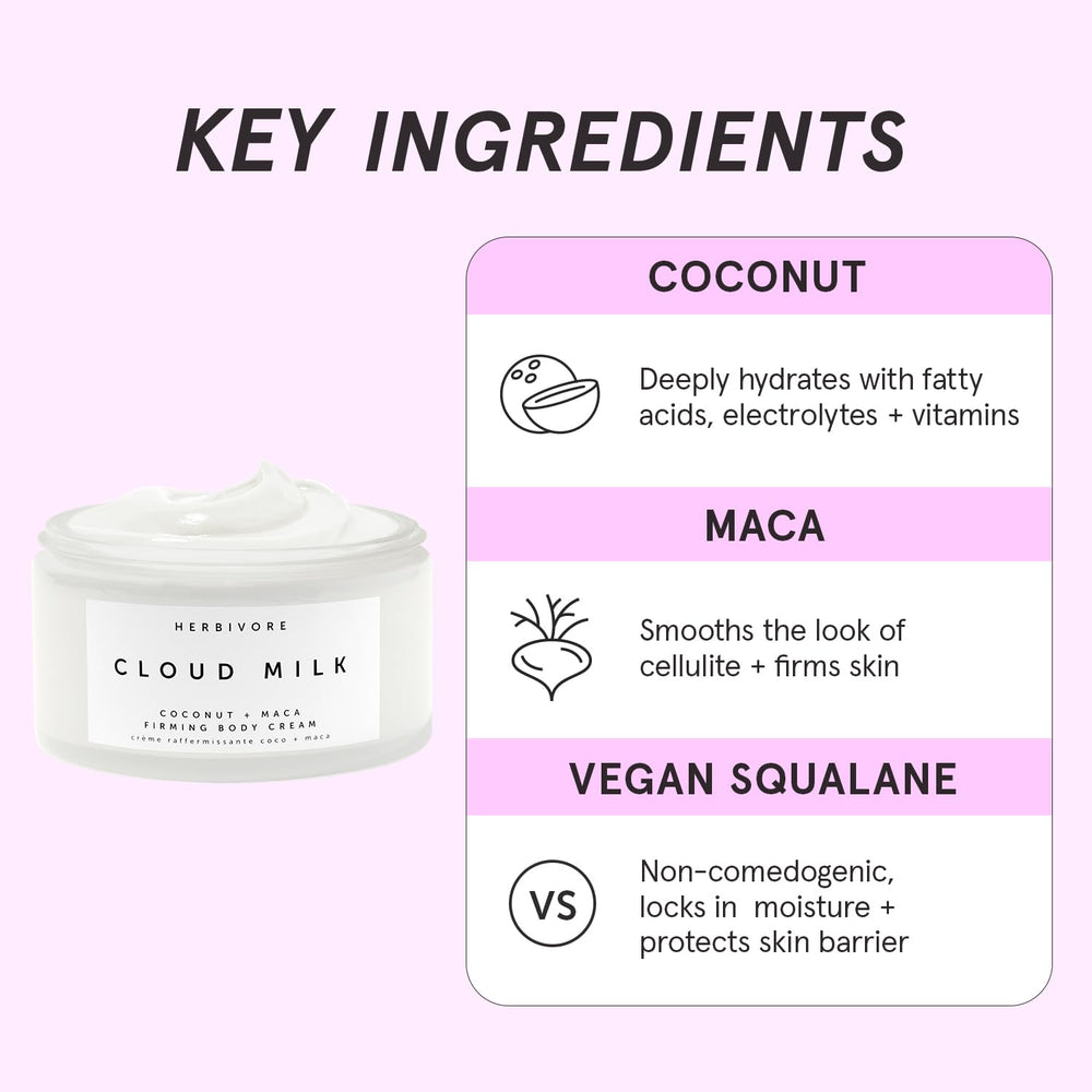 HERBIVORE Cloud Milk cream swirl highlights light, creamy texture for quick moisturization