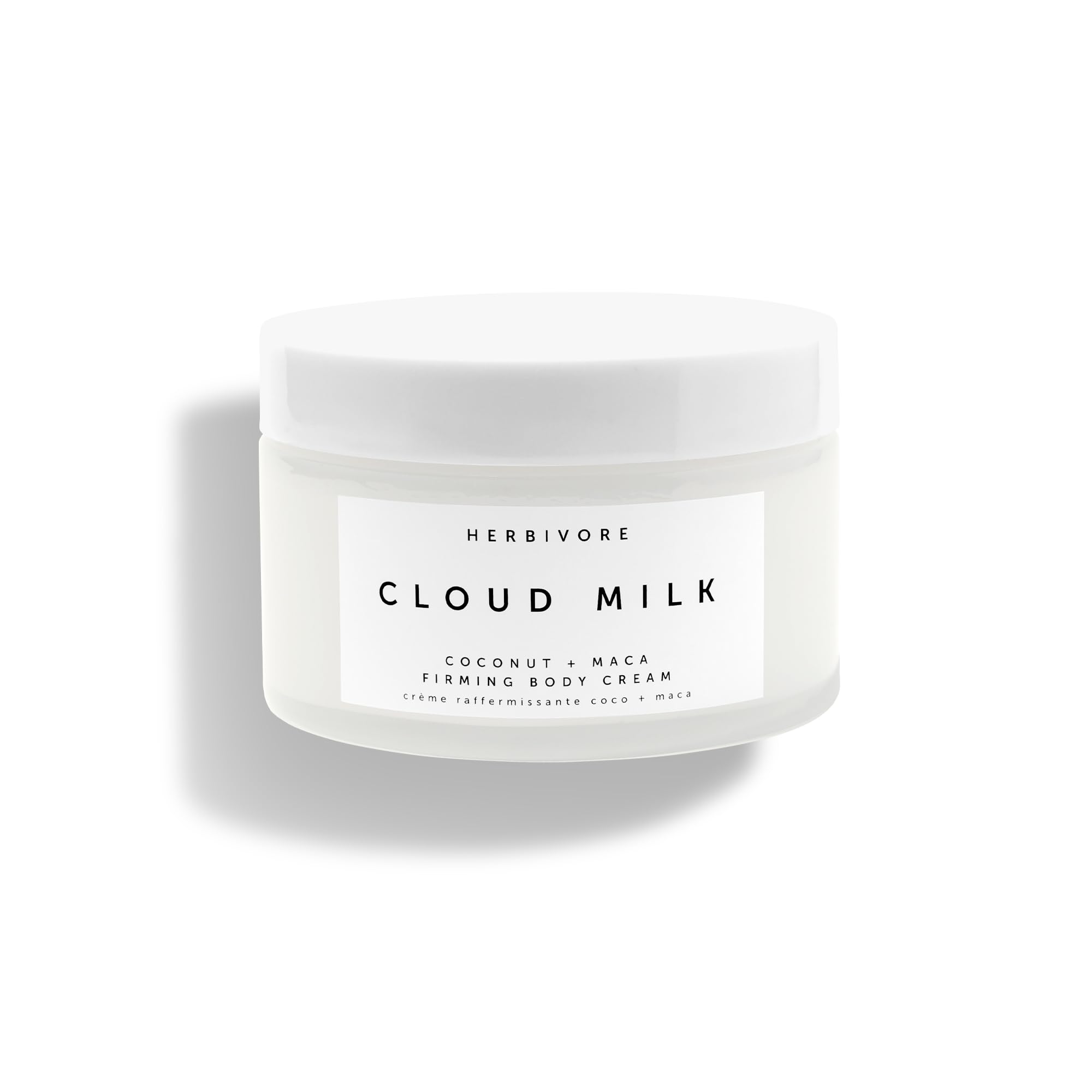 HERBIVORE Cloud Milk Coconut Maca Firming Cream bottle shows fast-absorbing hydration