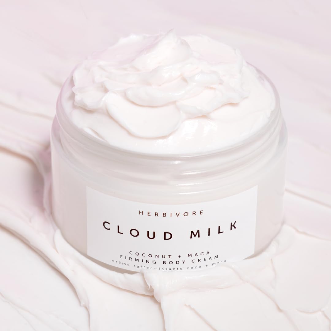 HERBIVORE Cloud Milk ingredient closeup hints coconut aroma and maca benefits