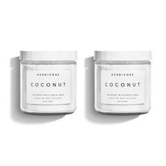 HERBIVORE Coconut Milk Bath Soak 2-pack front view highlights hydration and vegan formula