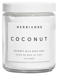 Herbivore Coconut Milk Bath Soak bottle with soothing coconut scent for skin hydration and softness