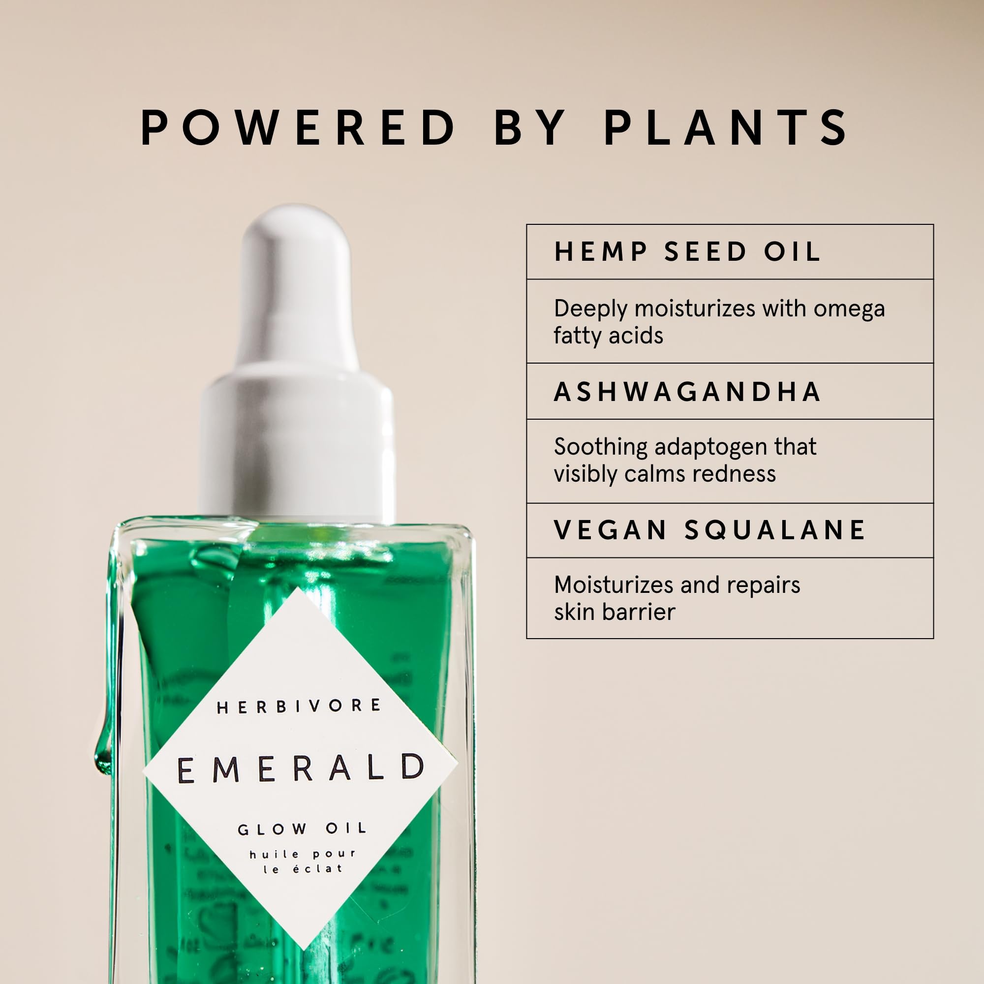 HERBIVORE Emerald Facial Oil dropper delivering precise hydration for dewy, balanced skin.