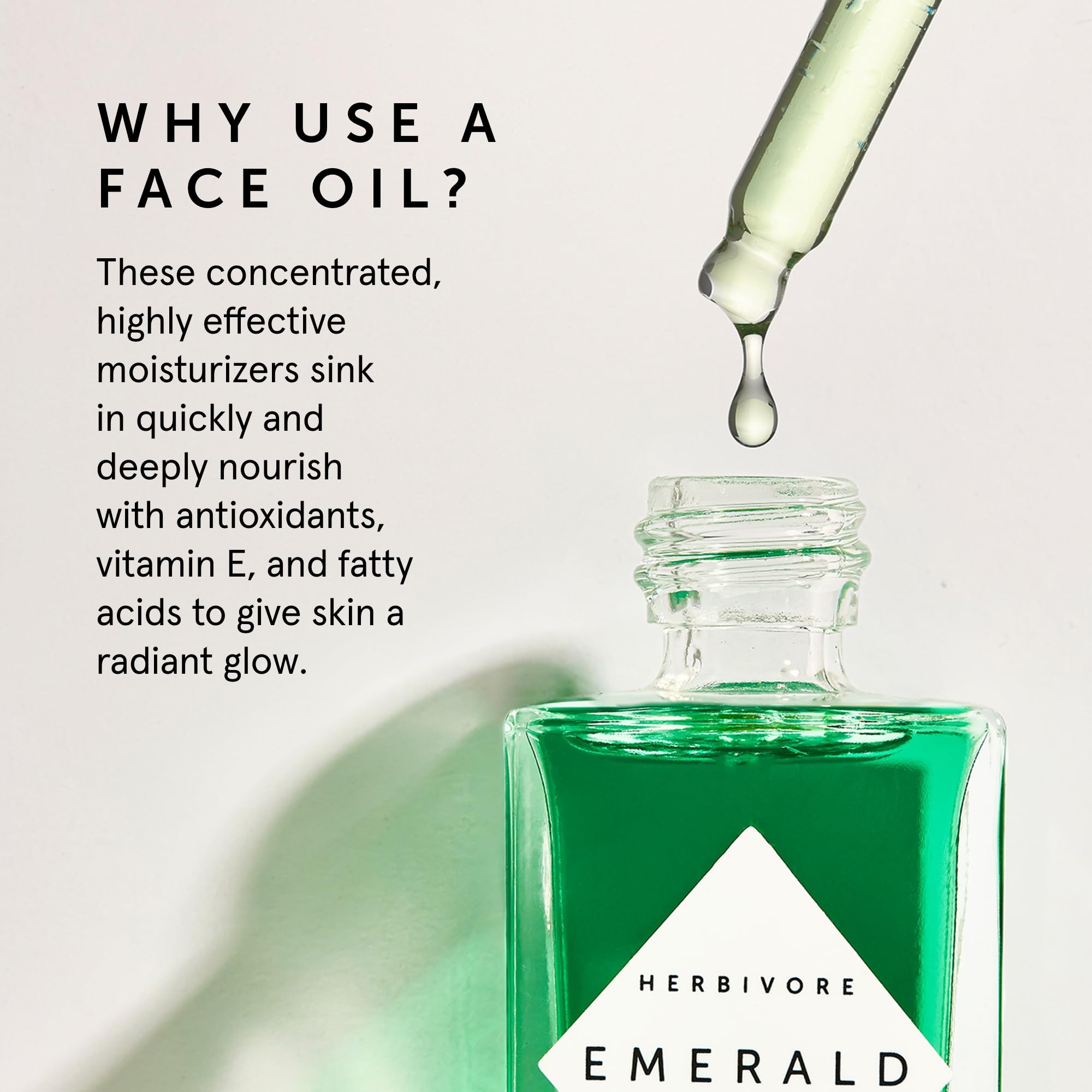 HERBIVORE Emerald Facial Oil spa routine invites a calming daily ritual.