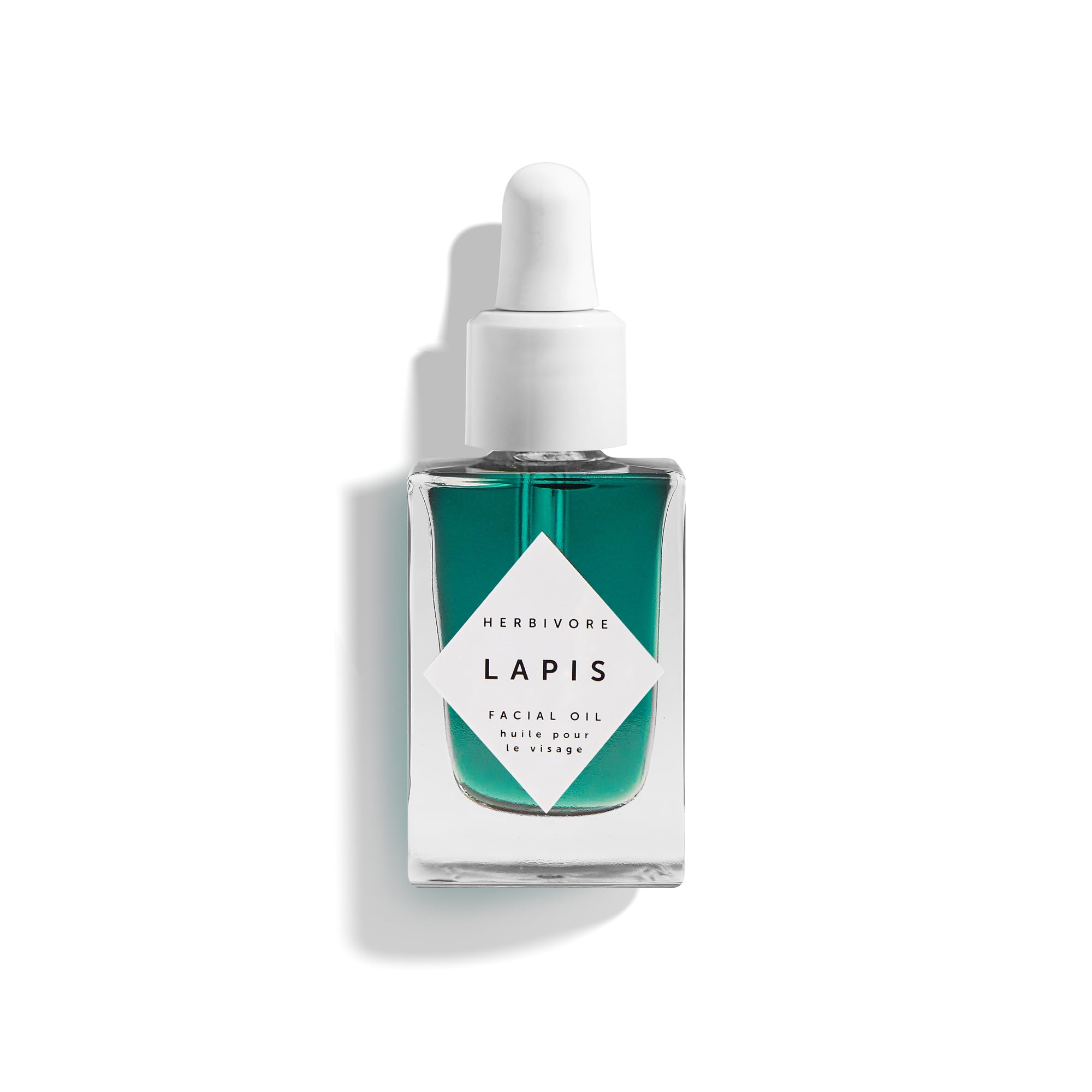 Herbivore Lapis Facial Oil bottle close-up showing balanced hydration for oily skin
