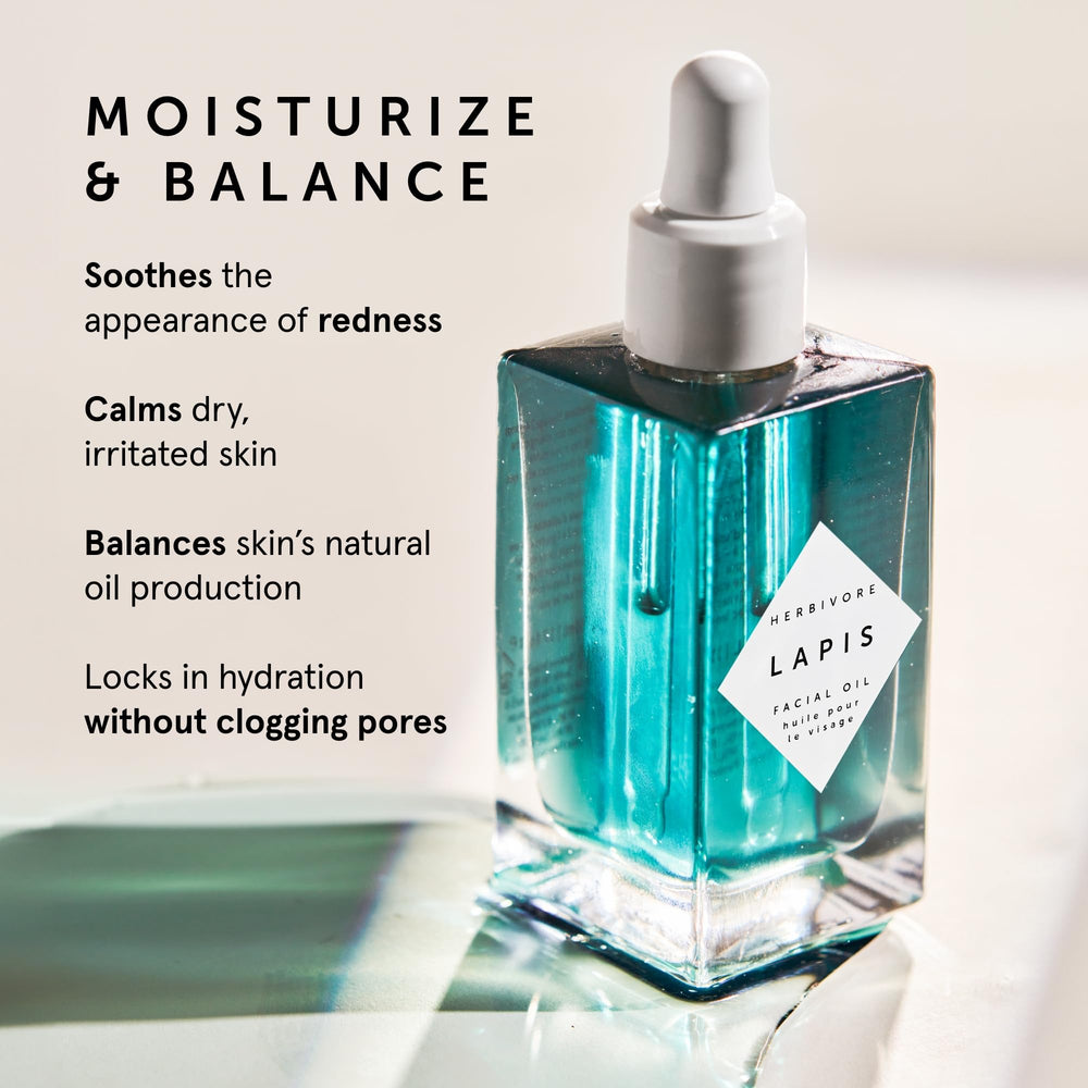 Herbivore Lapis Oil drops showing lightweight hydration