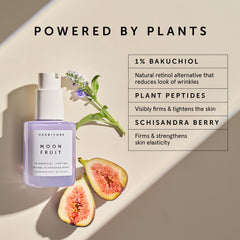 Moon Fruit serum dropper delivers a lightweight nightly formula for gentle skincare.