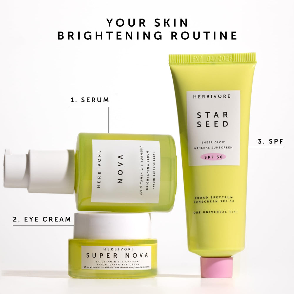 Herbivore Nova glow application demonstrates immediate radiance and gentle use on skin.