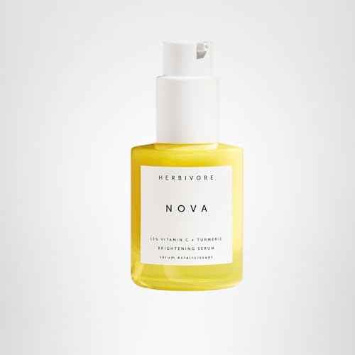 HERBIVORE Nova serum in-use on face with oil layering and SPF setup.