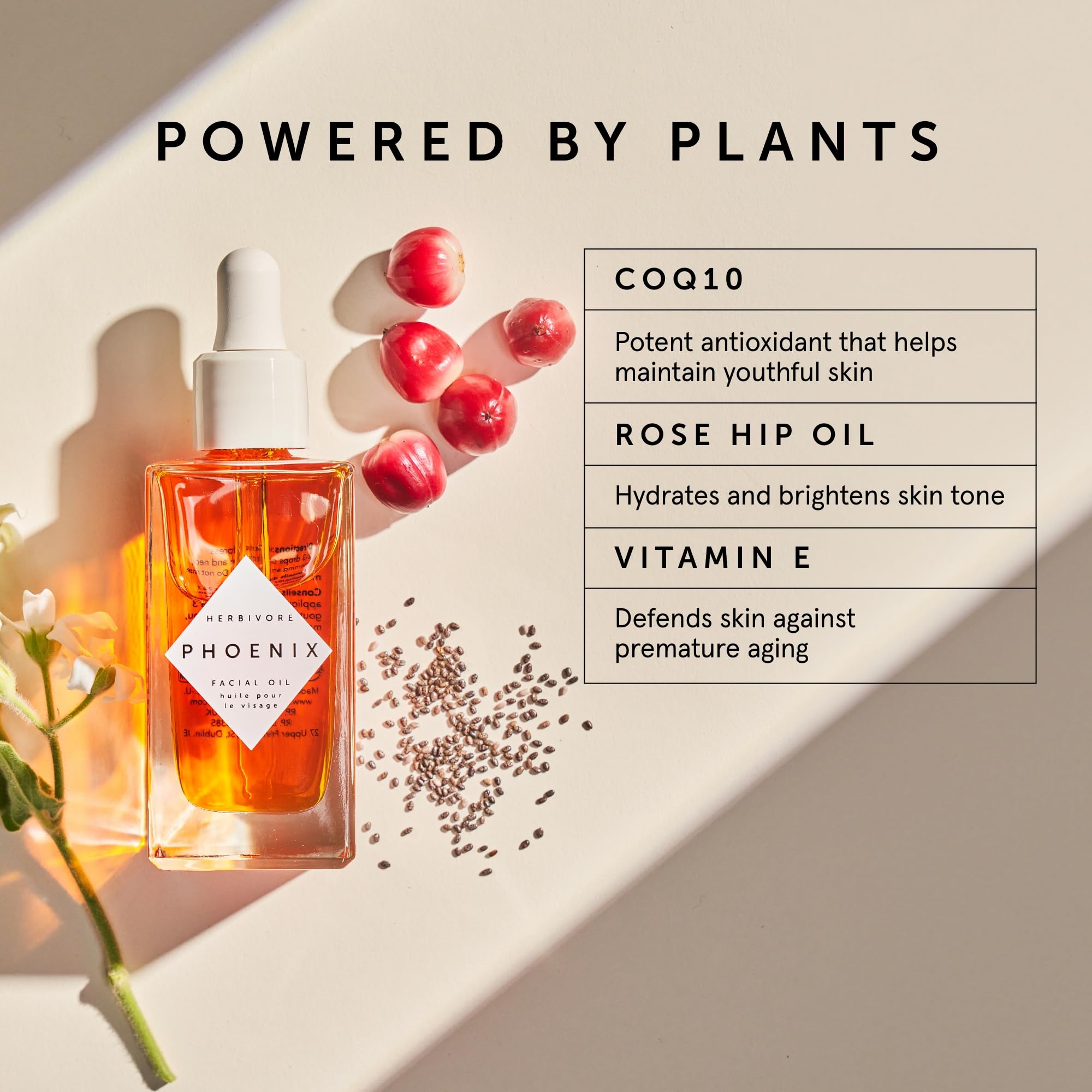 HERBIVORE Phoenix Face Oil dropper showing precise application for even coverage