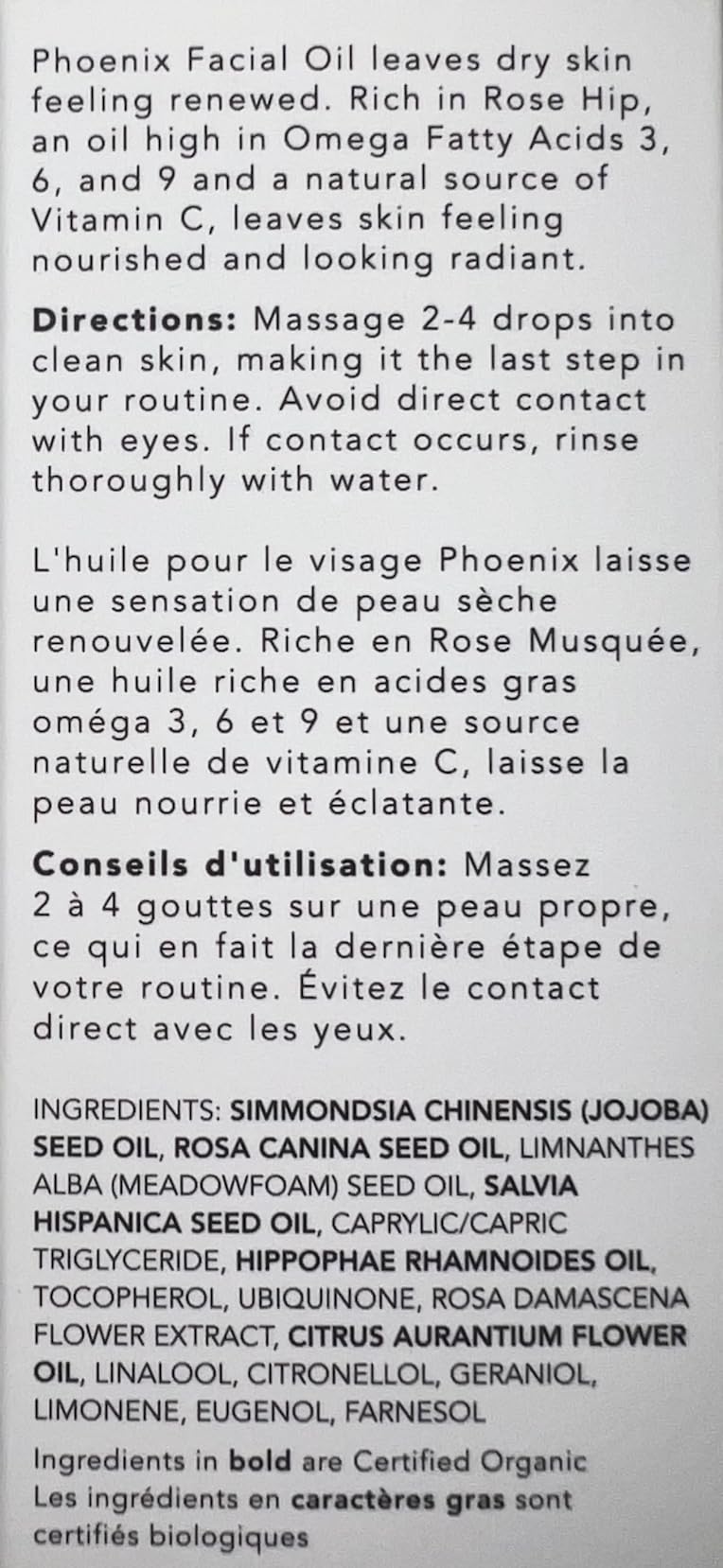 Herbivore Phoenix Face Oil ingredients – plant-based formula designed for gentle skincare.