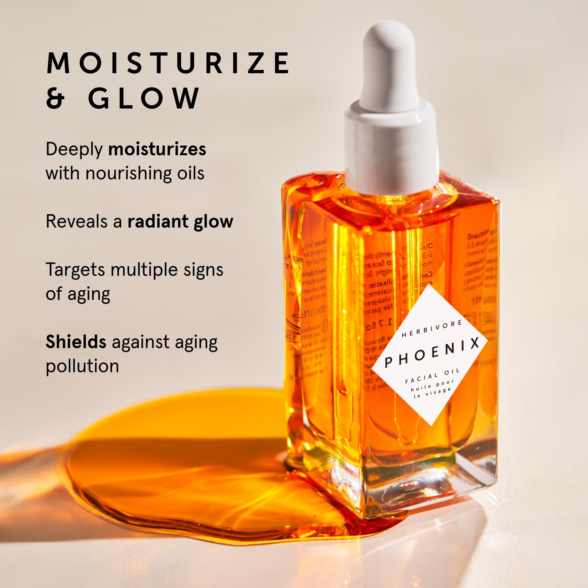 HERBIVORE Phoenix Face Oil with rosehip berries suggesting nourishing glow