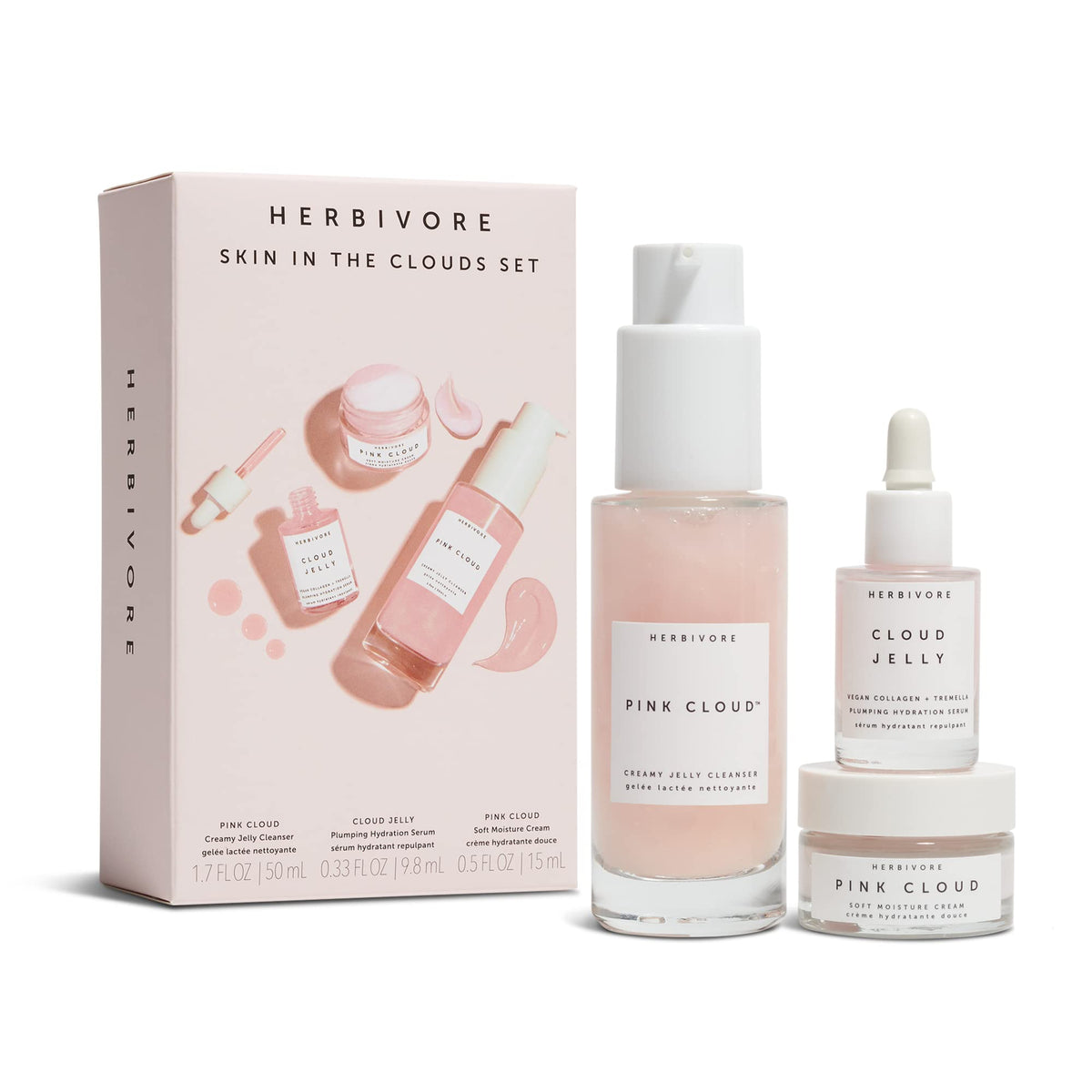 HERBIVORE Skin in the Clouds cleanser pump bottle for a gentle, refreshing cleanse.