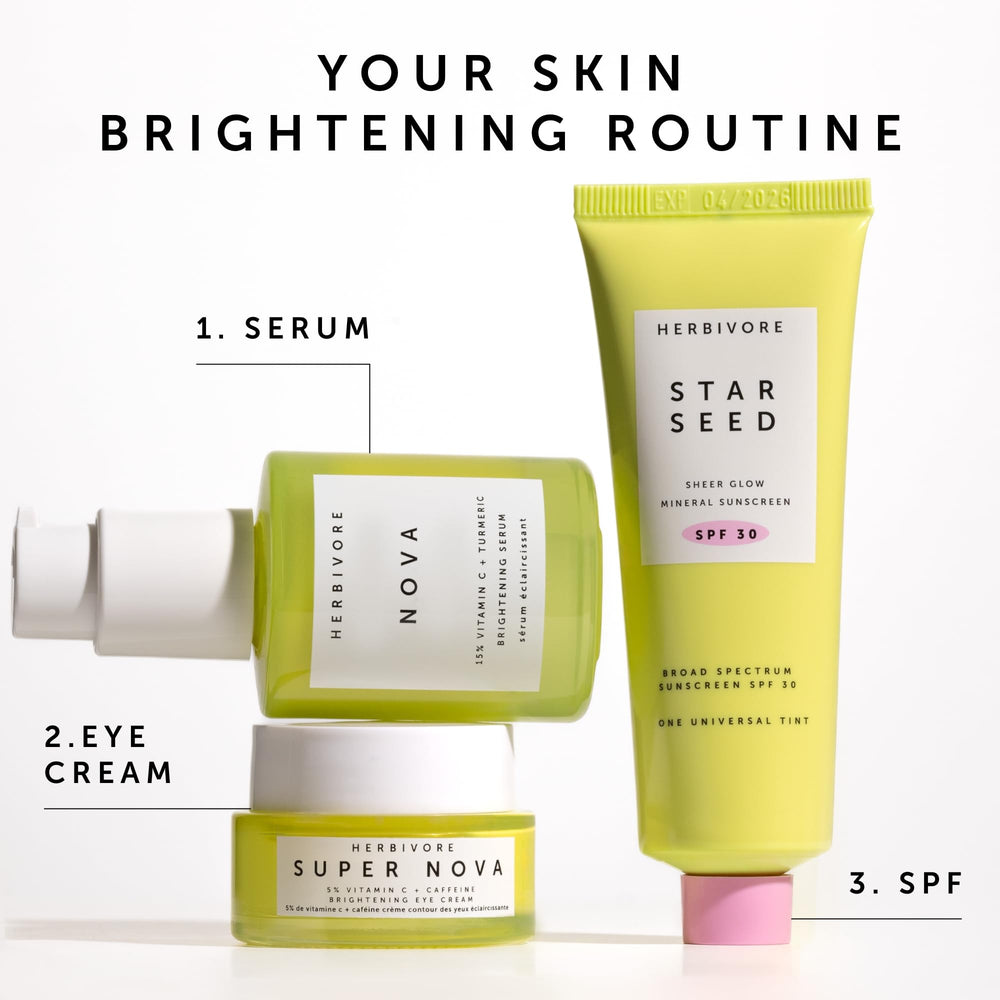 HERBIVORE Super Nova eye cream vegan cruelty-free packaging on display