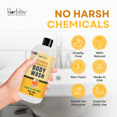 Herblov Eczema Body Wash suitable for babies depicted in bath time use.