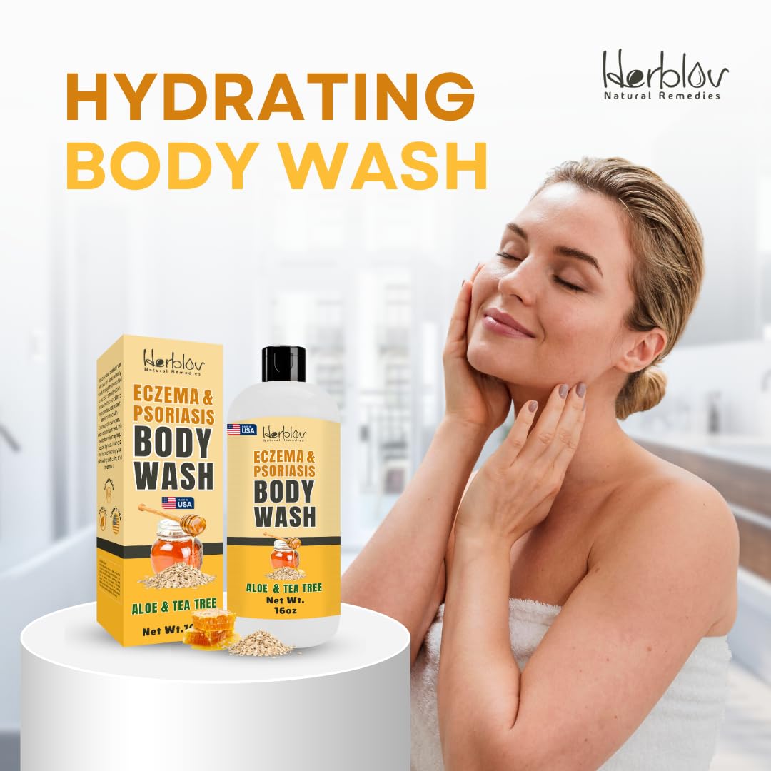Herblov Eczema Body Wash with goat milk nourishes during bath time.
